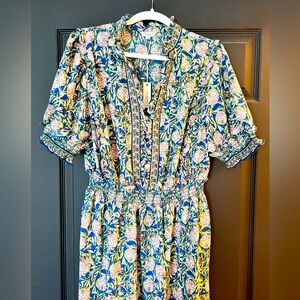 Max Studio Ruffle Collar Print Tiered Maxi Dress Navy Floral size 1X NWT